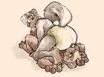 69_position all_fours anthro claws clean_diaper clothed clothing diaper duo facesitting lying male on_back oral sex sitting_on_another smile teeth wearing_diaper cookiebandit mammal mephitid procyonid raccoon skunk hi_res