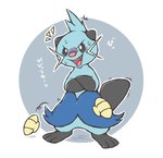 3_toes ambiguous_gender anthro black_eyes bodily_fluids crossed_arms fangs feet looking_at_viewer nervous open_mouth shaking solo sweat tail teeth text toes trembling fuyugaki15 nintendo pokemon dewott generation_5_pokemon pokemon_(species) 2019 japanese_description japanese_text translated