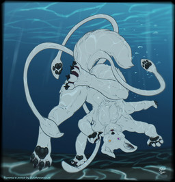 4_arms 4_fingers 4_toes ambiguous_anthro ambiguous_gender anthro biped black_claws black_inner_ear black_nose black_pawpads bubble caustics chest_tuft claws convenient_censorship detailed_background feet finger_claws fingerpads fingers fluffy fluffy_chest front_view fur heterochromia hindpaw humanoid_hands inner_ear_fluff looking_at_viewer monotone_body monotone_fur monotone_tail multi_arm multi_limb neck_tuft nude nude_ambiguous nude_anthro outside pawpads paws purple_eyes ruff solo swimming tail tentacles toe_claws toes tuft underwater upside_down water whiskers white_body white_ears white_fur white_inner_ear_fluff white_tail yellow_eyes nikkyvix changed_(video_game) pammia_(jackthewerewolf) aquatic canid canine cephalopod coleoid decapodiform hybrid mammal mollusk squid 2025 colored digital_media_(artwork) full-length_portrait hi_res portrait signature