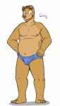 4:7 absurd_res anthro barefoot bear biped blue_briefs blue_clothing blue_underwear briefs bulge character_name clothed clothing colored_seam_underwear feet fuze greg_(texnatsu) hi_res male mammal musclegut muscular slightly_chubby solo standing texnatsu topless underwear white_seam_underwear