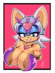 anthro areola armor big_breasts bikini_armor breasts female headgear heart_symbol helmet jewelry necklace smile smug_face solo teal_eyes unconvincing_armor barely_sly sega sonic_the_hedgehog_(series) rouge_the_bat bat mammal