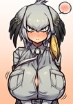 big_breasts blush blush_symbol breasts cleavage clothed clothing female huge_breasts looking_at_viewer motion_lines motion_outline solo coffeelove68 kemono_friends shoebill_(kemono_friends) animal_humanoid avian avian_humanoid bird bird_humanoid humanoid pelecaniform pelecaniform_humanoid shoebill_humanoid absurd_res hi_res