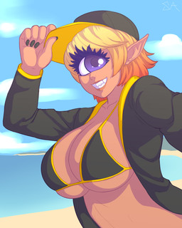 1_eye baseball_cap beach bikini breasts clothed clothing colored_nails detailed_background eyelashes female hair hat headgear headwear humanoid_pointy_ears looking_at_viewer multicolored_hair nails not_furry outside pointy_ears purple_eyes seaside selfie sky smile solo swimwear two-piece_swimsuit two_tone_hair water souladdicted viviana_(souladdicted) cyclops humanoid 2018 4:5 absurd_res digital_media_(artwork) hi_res