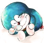 anthro bell blue_body blue_fur feet foot_grab fur machine male mouth_closed one_eye_closed red_nose simple_background sitting solo touching_face whiskers white_background white_body white_fur mt_tg doraemon doraemon_(character) domestic_cat felid feline felis mammal robot 2017 digital_media_(artwork) shaded