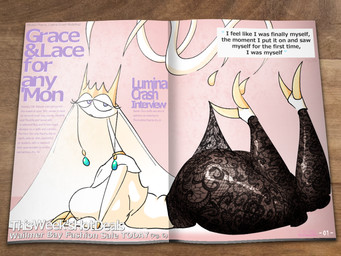 antenna_hair antennae_(anatomy) anthro big_breasts big_butt big_eyes breasts butt clothing crop_top curvy_figure ear_accessory eyelashes female fishnet_clothing fishnet_legwear fishnet_pantyhose hair half-closed_eyes huge_butt huge_thighs legwear long_antennae long_hair looking_at_viewer magazine modelling narrowed_eyes pantyhose pokemorph pose shirt side_view solo text thick_thighs topwear voluptuous white_body white_hair wide_hips blahblah866 hooked_on_heel_(trend) nintendo pokemon fan_character phera_(blahblah866) arthropod generation_7_pokemon pheromosa pokemon_(species) ultra_beast 3d_(artwork) 4:3 digital_media_(artwork) english_text hi_res mixed_media