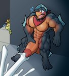 abs anthro balls big_balls big_muscles big_pecs big_penis blush bodily_fluids cum cumshot duo ejaculation genital_fluids genitals hand_on_penis huge_penis humanoid_genitalia humanoid_penis male masturbation muscular muscular_anthro muscular_male muscular_thighs pecs penile penile_masturbation penis solo_focus tongue ahnik conditional_dnp ori_(armabehemoth) fish marine piranha_(fish) serrasalmid 2024 absurd_res hi_res