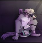 4_toes ankle_cuffs anthro ball_crusher ballbusting basement bdsm belly black_bars black_nose bodily_fluids bondage bound brick_wall chain chained_collar chained_cuffs chained_to_wall claws cock_and_ball_torture collar cuff_(restraint) cum dim_lighting dungeon erection feet floppy_ears fluffy fluffy_tail fur gag genital_fluids genital_torture genitals grey_body grey_fur humanoid_genitalia humanoid_penis light light_beam machine male metal_collar metal_cuffs milking_machine muzzle_gag nipples nude penile penis penis_milking restraints sitting sitting_on_ground slim_male solo stone_floor suction_device sunbeam sunlight tail toe_claws toes tongue tongue_out tube wall_(structure) white_belly yiffy1234 taffy_(summerlong) canid canine canis domestic_dog mammal hi_res watermark