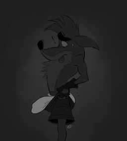 anthro bodily_fluids bottomwear bulge clothing edging erection erection_under_clothing exclamation_point male pants solo sweat sweatdrop zepthehyerian activision crash_bandicoot_(series) crash_bandicoot bandicoot mammal marsupial hi_res