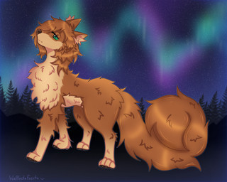 aurora_(phenomenon) black_nose brown_body brown_fur brown_hair cheek_tuft facial_tuft feral fluffy fluffy_tail fur green_eyes hair male mountain neck_tuft night paws plant solo star tail tan_body tan_fur tree tuft wolf_tail wafflesita_(artist) alpha_and_omega garth_(alpha_and_omega) canid canine canis mammal wolf absurd_res digital_drawing_(artwork) digital_media_(artwork) digital_painting_(artwork) hi_res painting_(artwork)