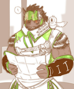 5_fingers anthro brown_body brown_fur clothed clothed_anthro clothed_male clothing feral fingers fur holding_object holding_paper humanoid_hands male paper solo moku_nameko final_fantasy final_fantasy_xiv square_enix avian bird felid hrothgar mammal 2022 5:6 hi_res