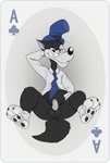 ace_of_clubs anthro balls belly black_body black_fur card card_template clothed clothing clubs_(suit) erection eyewear fur genitals hat headgear headwear male necktie penis playing_card playing_card_template shirt slightly_chubby small_penis solo spats suit_symbol top_hat topwear neenya disney fairy_tales the_three_little_pigs big_bad_wolf zeke_wolf canid canine canis mammal wolf digital_media_(artwork) hi_res