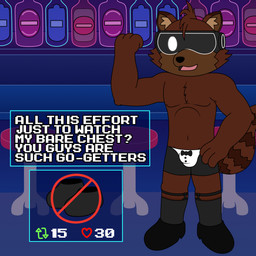 anthro bar bare_chest bottle bottomwear bow_underwear boxers_(clothing) brown_body brown_fur bulge chair clothed clothing container footwear fur furniture garter_belt garter_belt_socks garter_straps male markings mostly_nude open_mouth partially_clothed ring_(marking) ringed_tail shoes socks solo strip_game striped_markings striped_tail stripes table tail tail_markings text tongue underwear visor reggie_rakun strip_meme reggie_rakun_(character) mammal procyonid raccoon 1:1 absurd_res english_text hi_res