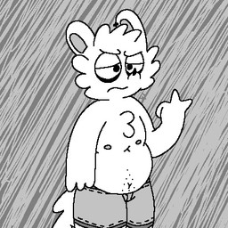 angry anthro belly body_hair bulge cheek_tuft chest_hair chest_tuft clothed clothing ear_piercing eyeshadow facial_tuft fluffy fluffy_tail fur gesture hand_gesture happy_trail head_tuft makeup male middle_finger moobs mostly_clothed mostly_clothed_anthro mostly_clothed_male navel nipples overweight overweight_anthro overweight_male piercing shaved simple_background solo standing tail tired_eyes tuft underwear underwear_only white_body white_fur white_fur_tuft dexoxeck normalsville reno_(normalsville) chinchilla chinchillid mammal rodent 1:1 2025 black_and_white digital_drawing_(artwork) digital_media_(artwork) greyscale low_res monochrome signature