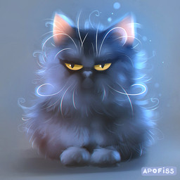 ambiguous_gender black_body black_fur feral fluffy fur grey_body grey_fur grumpy sitting solo whiskers yellow_eyes apofiss domestic_cat felid feline felis mammal 1:1 2017 signature
