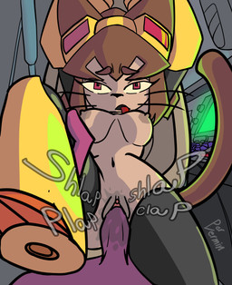anthro female leg_spreader male male/female penetration raised_leg restraints sex solo spreader_bar tongue tongue_out vaginal vaginal_penetration pervermin gameoverse glitch_productions kit_bodega domestic_cat felid feline felis mammal absurd_res hi_res