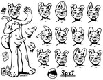 anthro beverage book controller electronics feet food game_controller genitals hindpaw male markings nude pawpads paws penis phone pizza soda solo spots spotted_markings obrien_(artist) canid canine canis domestic_dog mammal black_and_white expression_sheet hi_res model_sheet monochrome