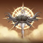 1:1 2020 anthro areola arthropod big_areola big_breasts big_nipples bottomless breast_expansion breasts clothed clothing dark_body dark_skin elfdrago empty_eyes expansion exposed_breasts featureless_(disambiguation) female fur genitals glowing glowing_eyes hi_res hollow_knight huge_areola huge_nipples insect lepidopteran moth nipples non-mammal_breasts puffy_areola puffy_nipples pussy radiance_(hollow_knight) sky skyscape solo team_cherry white_body white_fur wide_hips