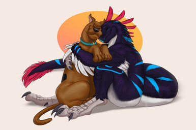anthro claws collar cuddling duo eyes_closed feathers feral fur hug hugging_another love male male/male nude simple_background smile tail conditional_dnp olexafox hanna-barbera scooby-doo_(series) darastrix_(ihavexboxlive) scooby-doo canid canine canis dinosaur domestic_dog dromaeosaurid feathered_dinosaur feathered_scalie great_dane mammal mastiff molosser prehistoric_species reptile saurischian scalie theropod velociraptor