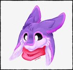 4_ears ambiguous_form ambiguous_gender black_sclera cheek_tuft facial_tuft fur head_tuft inner_ear_fluff markings multi_ear noseless pink_markings purple_body purple_fur red_scarf scarf simple_background smile snout solo tuft white_background white_body white_eyes white_fur white_inner_ear white_inner_ear_fluff cloudpie conditional_dnp avali 2024 bust_portrait digital_media_(artwork) digital_painting_(artwork) headshot_portrait hi_res portrait rebelle_(artwork) shaded signature