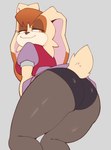 anthro big_butt butt clothed clothing female hair legwear looking_back mature_anthro mature_female orange_eyes orange_hair pantyhose simple_background smile solo lurkin sega sonic_the_hedgehog_(series) vanilla_the_rabbit lagomorph leporid mammal rabbit 2025 hi_res