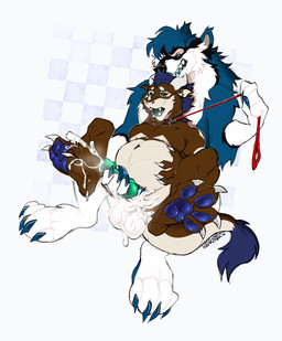 animal_genitalia balls belly_grab bodily_fluids claws collar cum cum_drip cum_in_ass cum_inside cumshot dripping ejaculation genital_fluids genitals horn knot knotted_penis knotting leash leash_pull male masturbation navel orgasm pawpads paws penis pregnant pregnant_male sheath size_difference tail tail_tuft tapering_tail tuft hexkates mythology canid canine canis dragon kobold mammal mythological_creature mythological_scalie scalie wolf absurd_res hi_res