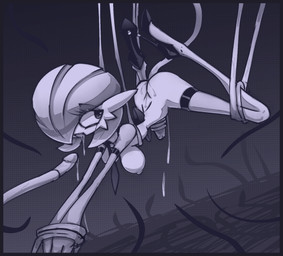 anal anal_penetration bodily_fluids breasts clothing cum entangled female footwear forced genital_fluids genitals high_heels legwear nipples nude open_mouth oral penetration penis rape sex shoes solo stockings tentacle_penetration tentacles warlocke nintendo pokemon gardevoir generation_3_pokemon humanoid pokemon_(species) black_and_blue hi_res monochrome