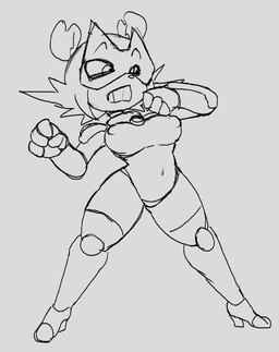 anthro armor breasts clothing eyewear female gauntlets gloves greaves handwear smile solo sunglasses unknown_(artist) vermin_fight_club amai_kuma bear mammal vermin_(species) black_and_white monochrome