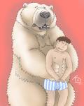 big_dom_small_sub boxers_(clothing) carried clothed clothing dominant duo feral hug hugging_another hugging_from_behind imminent_rape imminent_sex male male/male nipples open_mouth overweight pattern_clothing pattern_underwear red_background simple_background size_difference standing striped_clothing striped_underwear stripes topless underwear dakota-bear bear human mammal polar_bear ursine 2011 4:5