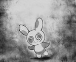 abstract_background absurd_res ambiguous_gender anthro casual_nudity cc-by-nc-nd chibi creative_commons digital_drawing_(artwork) digital_media_(artwork) featureless_chest featureless_crotch full-length_portrait generation_3_pokemon greyscale happy hi_res lagomorph leporid mammal markings monochrome nintendo nude on_one_leg pokemon pokemon_(species) portrait rabbit signature smile solo spinda spiral_eyes spots spotted_body standing ultraneeks