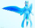 2014 anthro biped blue_body blue_feathers blue_fur equid equine equus feathered_wings feathers female friendship_is_magic front_view fur hair hasbro hooves looking_at_viewer mammal multicolored_hair my_little_pony mythological_creature mythological_equine mythology navel nude pegasus rainbow_dash_(mlp) rainbow_hair simple_background solo standing surprise white_background wings