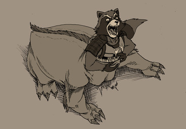 anthro anthro_prey bodily_fluids duo f'saki feral feral_pred male male_prey open_mouth oral_vore saliva sharp_teeth teeth tongue uvula vore guardians_of_the_galaxy marvel rocket_raccoon alien mammal monster procyonid raccoon