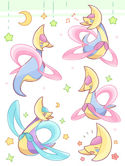 ambiguous_gender crescent_moon emanata eyes_closed feral flower_symbol happy looking_at_viewer moon multicolored_body musical_note musical_symbol open_mouth pink_eyes simple_background singing solo star star_symbol symbol tail teal_eyes nekogyo122 nintendo pokemon cresselia generation_4_pokemon legendary_pokemon pokemon_(species) shiny_pokemon 2025 3:4 absurd_res hi_res female_(lore)