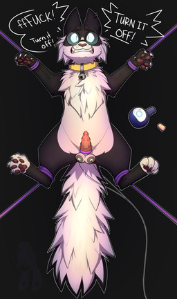 accessory animal_genitalia animal_penis arms_tied ballbusting balls bdsm begging_for_mercy bell bell_collar black_body black_fur bodily_fluids bondage bound cheek_tuft chest_tuft claws clenched_teeth cock_and_ball_torture cock_ring collar countershading dialogue ear_piercing ear_ring electrostimulation erection eyewear facial_tuft feline_genitalia feline_penis feral ftm_transformation fur gender_swap_potion gender_transformation genital_fluids genital_torture genitals glasses grimace jewelry legs_tied male pain penile_spines penis penis_accessory penis_jewelry piercing potion_bottle precum restraints ring_piercing rope rope_bondage solo spread_eagle suspension suspension_bondage teeth text transformation tuft white_body white_countershading white_fur wide_eyed yellow_collar yiffy1234 innana_(character) domestic_cat felid feline felis mammal 2023 absurd_res digital_media_(artwork) english_text hi_res