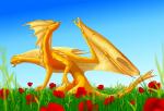 ambiguous_gender day feral flower grass membrane_(anatomy) membranous_wings outside plant sky solo standing tail wings suzidragonlady mythology dragon mythological_creature mythological_scalie scalie digital_media_(artwork)