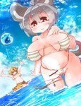 :3 :d ahoge ball beach_ball big_breasts big_ears bikini breasts butt butt_from_the_front clothed clothing cute_fangs duo fangs female grey_hair hair inflatable navel orange_eyes orange_hair outside red_eyes sagging_breasts sea short_hair sky slightly_chubby smile swimwear teeth two-piece_swimsuit water wet sabitare touhou nazrin shou_toramaru animal_humanoid human humanoid mammal mammal_humanoid mouse_humanoid murid murid_humanoid murine murine_humanoid rodent rodent_humanoid absurd_res hi_res