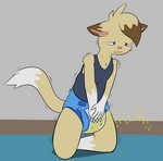 2018 absurd_res anthro blue_eyes bodily_fluids clothed clothing diaper domestic_cat felid feline felis front_view fur genital_fluids hand_on_diaper hands_on_crotch hi_res inside male mammal multicolored_body multicolored_fur omorashi peeing relieved ritz_(ritzcat) ritzcat shirt solo tank_top topwear touching_diaper two_tone_body two_tone_fur urine urine_stain watersports wet_diaper wetting wetting_diaper white_body white_fur yellow_body yellow_fur