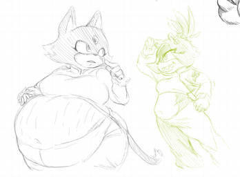 anthro belly big_belly big_breasts biped bottomwear breasts clothed clothing coat crop_top duo ear_piercing female forehead_gem fur gem gloves grin hair hair_down hand_on_own_belly handwear huge_belly navel obese obese_anthro obese_female overweight overweight_anthro overweight_female pants piercing sharp_teeth shirt simple_background slightly_chubby slightly_chubby_anthro slightly_chubby_female smile stretch_marks tail teeth tied_hair topwear white_background wide_hips kirbchub sega sonic_the_hedgehog_(series) blaze_the_cat afrosoricid domestic_cat felid feline felis mammal tenrec 2025 digital_media_(artwork) monochrome multiple_images sketch sketch_page