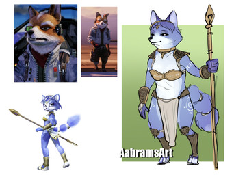 anthro bandeau biped blue_body blue_fur bottomwear choker circlet clothed clothed_anthro clothed_female clothing countershade_face countershade_torso countershading digitigrade female fur jewelry krystal's_staff loincloth markings necklace semi-anthro shoulder_pads solo staff standing tail topwear tribal tribal_markings aabramsart nintendo star_fox star_fox_(2026) fox_mccloud krystal_(star_fox) canid canine fox mammal 2026 digital_drawing_(artwork) digital_media_(artwork) english_description full-length_portrait hi_res portrait reference_image