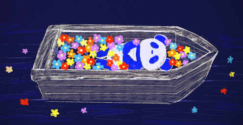 ambiguous_gender blue_body blue_fur boat chibi flower fur kemono lying multicolored_body multicolored_fur plant semi-anthro solo two_tone_body two_tone_fur vehicle watercraft white_body white_fur araru bear giant_panda mammal 2020 hi_res