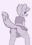 animal_genitalia animal_pussy anthro canine_genitalia canine_pussy cheerleader_outfit clothed clothing female genitals looking_back pussy raised_tail solo tail upskirt kemon0ka! xander_(shylespaul) african_wild_dog canid canine mammal hi_res