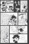 anthro bodily_fluids clothed clothing dialogue ear_piercing female laugh male one_eye_closed piercing speech_bubble sweat wink euf-dreamer idw_publishing sega sonic_the_hedgehog_(comics) sonic_the_hedgehog_(idw) sonic_the_hedgehog_(series) fan_character kitsunami_the_fennec surge_the_tenrec afrosoricid canid canine domestic_cat felid feline felis fennec_fox fox mammal tenrec true_fox 2024 comic greyscale hi_res monochrome