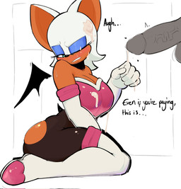 anthro armwear bat_wings bodily_fluids breasts butt clothed clothing cum cum_from_penis cum_on_breasts cum_on_face dialogue duo elbow_gloves female female_focus genital_fluids genitals gloves handwear humanoid_genitalia humanoid_penis kneeling male male/female membrane_(anatomy) membranous_wings one_eye_closed partially_clothed penis short_tail tail text torn_clothing vein veiny_penis wings postpluvial sega sonic_the_hedgehog_(series) rouge_the_bat bat mammal 2026 digital_drawing_(artwork) digital_media_(artwork) english_text hi_res