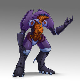 4_eyes 4_fingers ambiguous_gender anthro digitigrade fingers glowing glowing_eyes gradient_background multi_eye orange_body simple_background solo spurs_(anatomy) standing lady_ahiru halo_(series) microsoft xbox_game_studios alien colonial_organism lekgolo mgalekgolo absurd_res colored hi_res