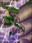 action_pose anthro electricity feet hindpaw horn lance lightning male markings melee_weapon membrane_(anatomy) membranous_wings midair paws polearm pose solo storm tail tribal weapon wings kaylii european_mythology mythology zuflux dragon mythological_creature mythological_scalie scalie western_dragon 3:4