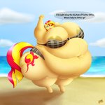 anthro areola areola_slip belly big_breasts breasts clothing cutie_mark deep_navel dialogue female horn looking_at_viewer morbidly_obese morbidly_obese_anthro morbidly_obese_female navel obese obese_anthro obese_female outside overweight overweight_anthro overweight_female seaside solo text 09hankris equestria_girls hasbro my_little_pony mythology sunset_shimmer_(eg) equid equine mammal mythological_creature mythological_equine unicorn 1:1 2020 absurd_res digital_media_(artwork) english_text hi_res