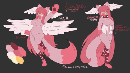 6_wings anthro breasts color_swatch female fur multi_wing nude nude_female pink_body pink_fur smile solo wings bloowolfy rosemary_(bloowolfy) angel domestic_cat felid feline felis mammal 16:9 hi_res model_sheet widescreen