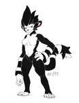 anthro anthrofied black_body black_fur breasts featureless_breasts featureless_crotch feet female fur hand_on_hip long_arms looking_at_viewer mane markings multicolored_body multicolored_fur muscular muscular_arms nude prehensile_feet simple_background solo standing striped_markings stripes toes two_tone_body two_tone_fur white_background white_body white_fur foxydraws palworld pocketpair gorirat mammal pal_(species) primate absurd_res hi_res traditional_media_(artwork)