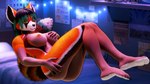 anthro areola bed big_breasts big_butt breasts butt female furniture nipples nude on_bed orange_eyes pillow solo tail springycharna ailurid mammal red_panda 16:9 3d_(artwork) digital_media_(artwork) hi_res widescreen