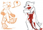 anthro blood bodily_fluids canid canine canis chibi duo exclamation_point gore hakijagu1 hi_res hybrid male mammal ryke simple_background tail undead white_background wolf zombie