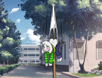 anthro ass_up blush briefs butt butt_cleavage clothing embarrassed flagpole flagpole_wedgie hanging_wedgie male school solo suspension tighty_whities underwear wedgie white_briefs white_clothing white_underwear young young_anthro young_male black-chocobo99 undertale undertale_(series) asriel_dreemurr boss_monster_(undertale) bovid caprine mammal unavailable_at_source